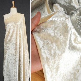 米黄色 钻石丝绒柔软高弹上衣半裙旗袍裙子布料 仿醋酸金钻绒面料