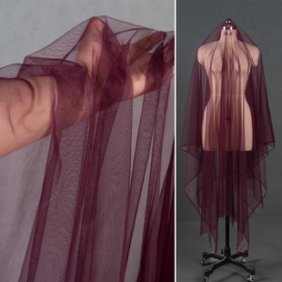 深酒红色 超透明网纱布料 连衣裙婚纱装饰布摄影道具透视柔软面料