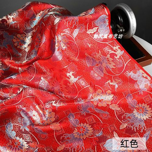 红色画堂春织锦缎提花面料中式
