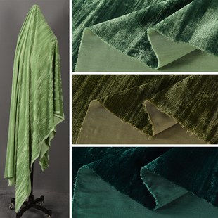 梭织韩国绒直皱面料 绿色系压皱丝绒柔软礼服连衣裙衬衫旗袍布料