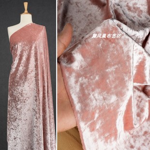 粉色 连衣裙旗袍上衣冰花绒钻石光泽丝绒布料 仿醋酸金钻绒面料