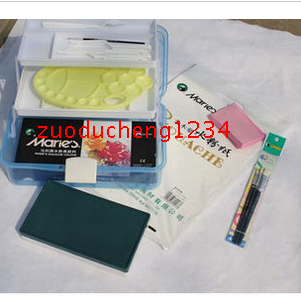 特价 包邮 马利牌24色水粉颜料10件工具套装 调色盘+画笔+工具箱