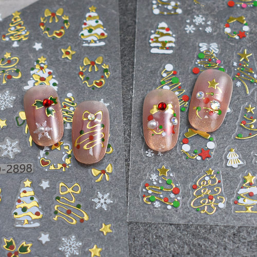 圣诞树美甲贴纸2025新款雪花3d立体浮雕高颜值儿童指甲装饰品贴花
