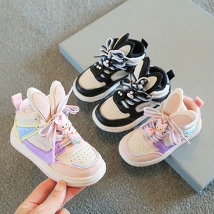 保暖舒适防滑高帮公主棉鞋 秋冬兔耳朵女童板鞋 加绒保暖二棉运动鞋