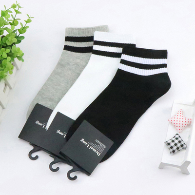 双杠条纹运动休闲男袜