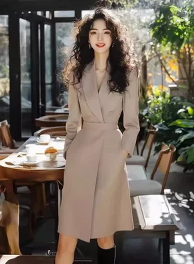 法式风衣职业西装连衣裙女春秋冬季新款韩版轻奢高级感气质衬衫裙