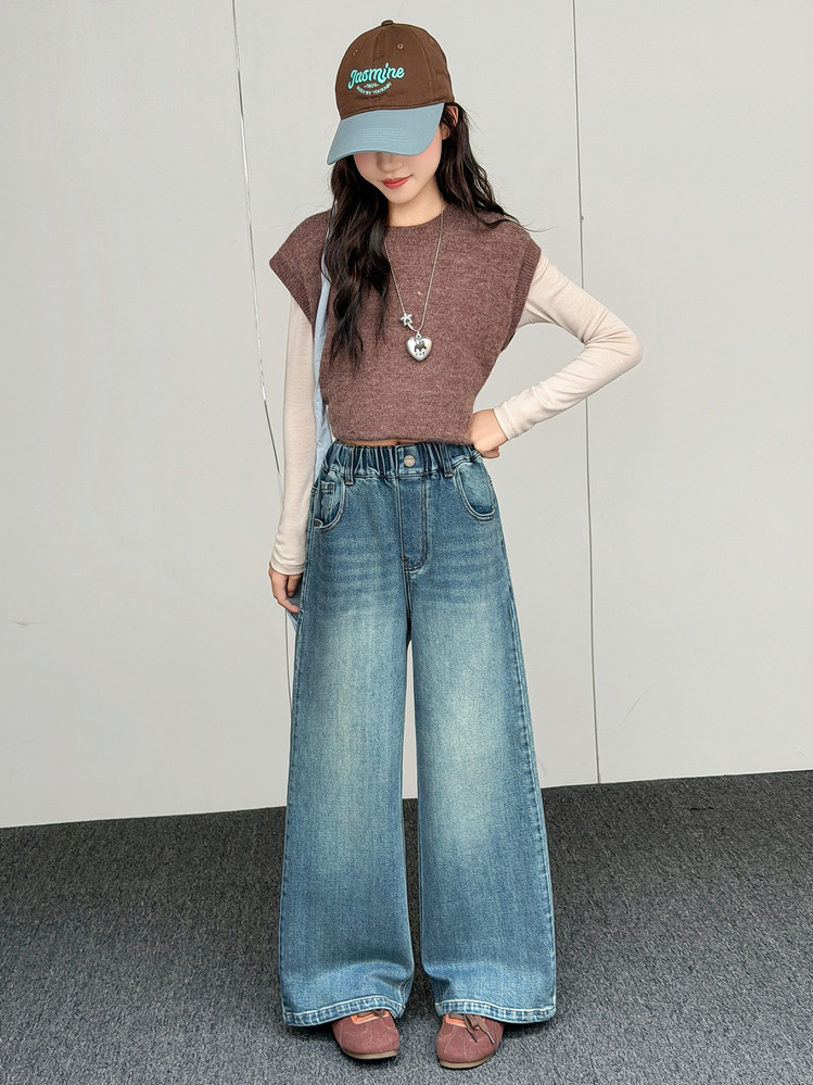女童直筒牛仔裤春秋2026新款洋气儿童阔腿裤大童女装春款裤子宽松