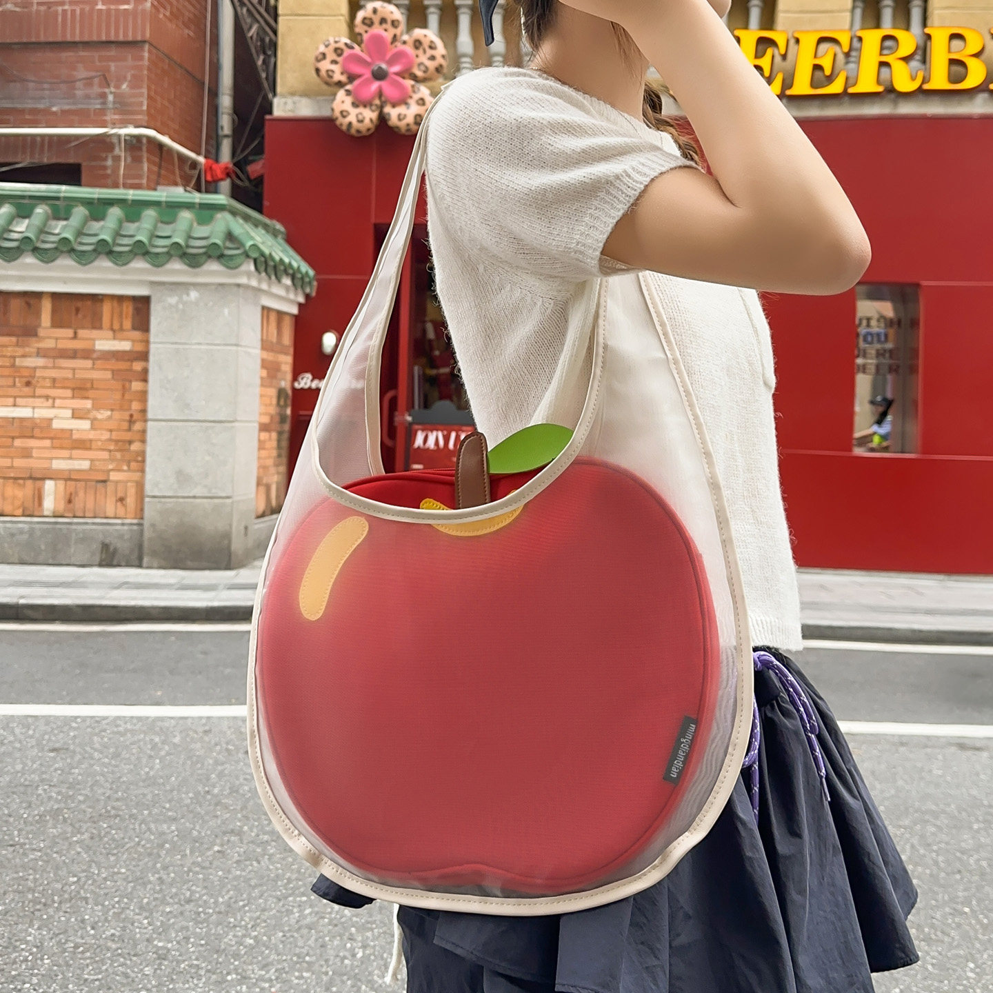 可爱苹果造型透明果冻托特包