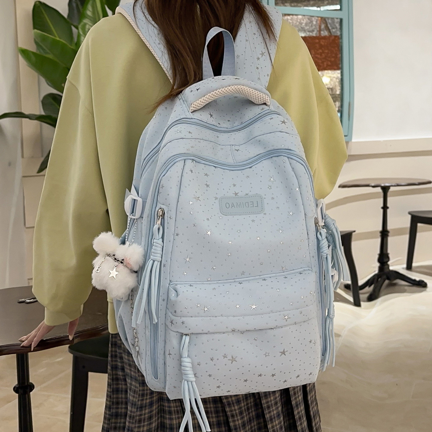 高颜值星星撞色大学生书包女高中生初中学生双肩包小学生轻便背包