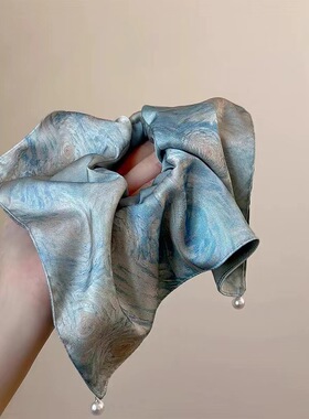 梵高星空方巾发圈女高级感油画风缎面方巾大肠发圈头绳古风马尾发
