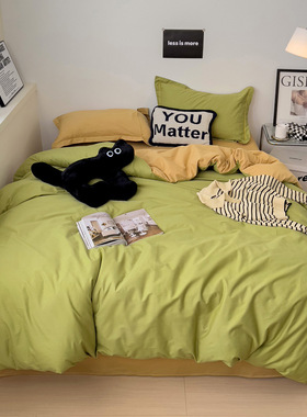 2025新款13372加密纯棉四件套 全棉双拼纯色四件套 床单 被套