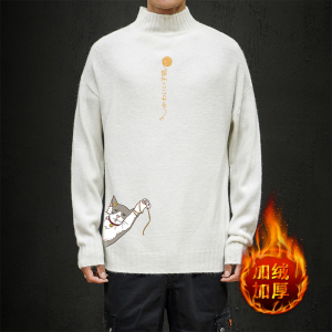 M18013加绒款-P65 半高领加厚加绒毛衣男大码胖子针织衫保暖外套图片