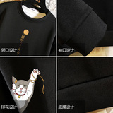 T4013-P25猫咪卡通印花长袖t恤男青少年胖子大码套头卫衣上衣，男装T恤，电商A040A