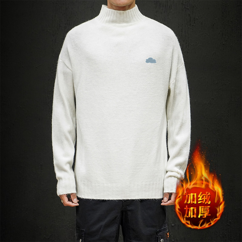 M18018加绒款-P65 半高领加厚加绒毛衣男大码胖子针织衫保暖外套图片