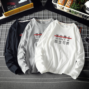 电商A040A-TX3028-P25 汉字日系印花长袖t恤加肥加大码男打底衫图片