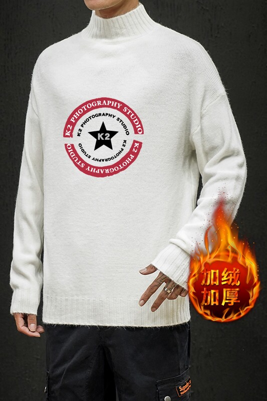 M18032加绒款-P65半高领加厚加绒毛衣男大码胖子针织衫保暖外套,男装针织衫/毛衣,电商A040A