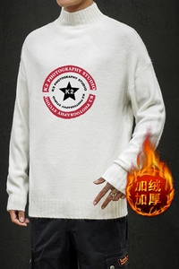 M18032加绒款-P65 半高领加厚加绒毛衣男大码胖子针织衫保暖外套图片