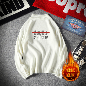 M18028加绒款-P65 半高领加厚加绒毛衣男大码胖子针织衫保暖外套图片