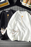 T4013-P25猫咪卡通印花长袖t恤男青少年胖子大码套头卫衣上衣，男装卫衣，电商A040A