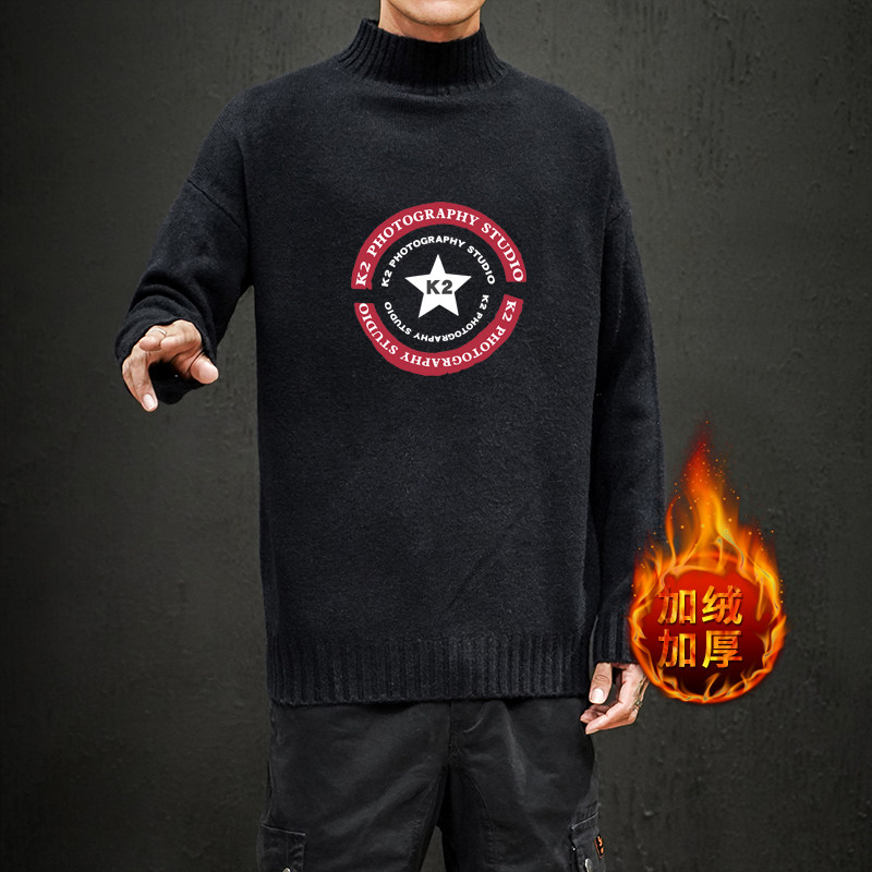 M18032加绒款-P65半高领加厚加绒毛衣男大码胖子针织衫保暖外套,男装针织衫/毛衣,电商A040A