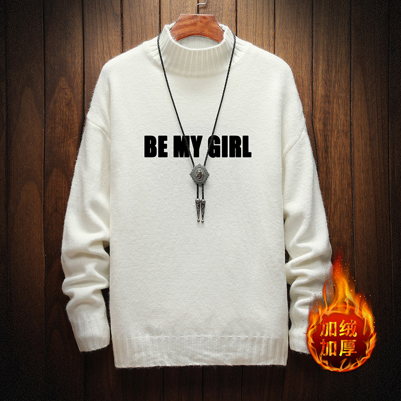 M18004加绒款-P65半高领加厚加绒毛衣男大码胖子针织衫保暖外套，男装针织衫/毛衣，电商A040A