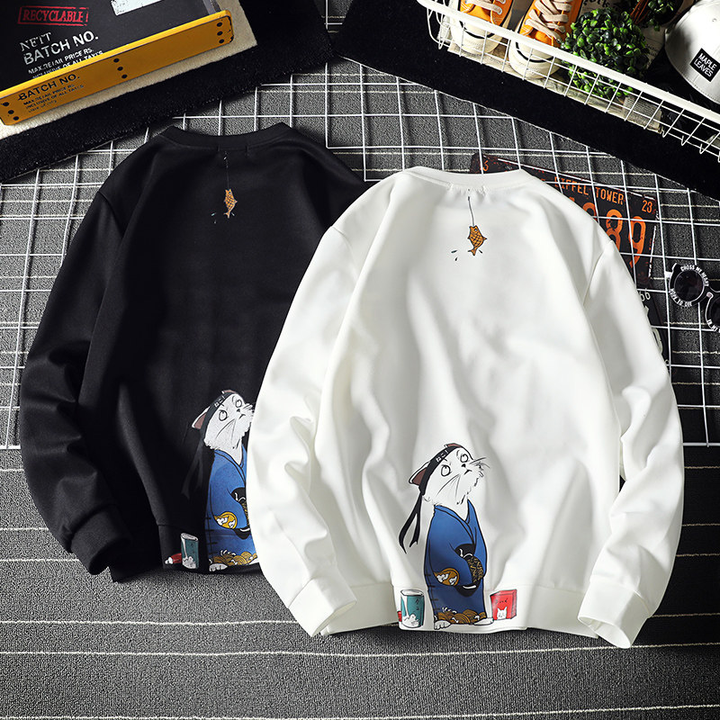 T4014-P25日系印花青少年长袖t恤男大码胖子打底衫上衣体恤，男装卫衣，电商A040A