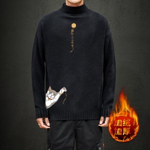 M18013加绒款-P65 半高领加厚加绒毛衣男大码胖子针织衫保暖外套图片