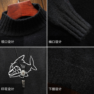 M18041加绒款-P65 半高领加厚加绒毛衣男大码胖子针织衫保暖外套图片
