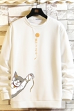 T4013-P25猫咪卡通印花长袖t恤男青少年胖子大码套头卫衣上衣，男装卫衣，电商A040A