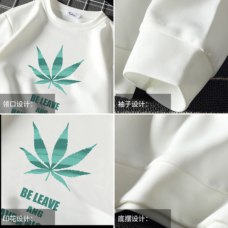 T4009-P25三叶草印花长袖t恤男加肥加大码圆领套头卫衣外套,男装卫衣,电商A040A