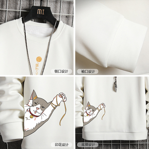 T4013-P25 猫咪卡通印花长袖t恤男青少年胖子大码套头卫衣上衣图片