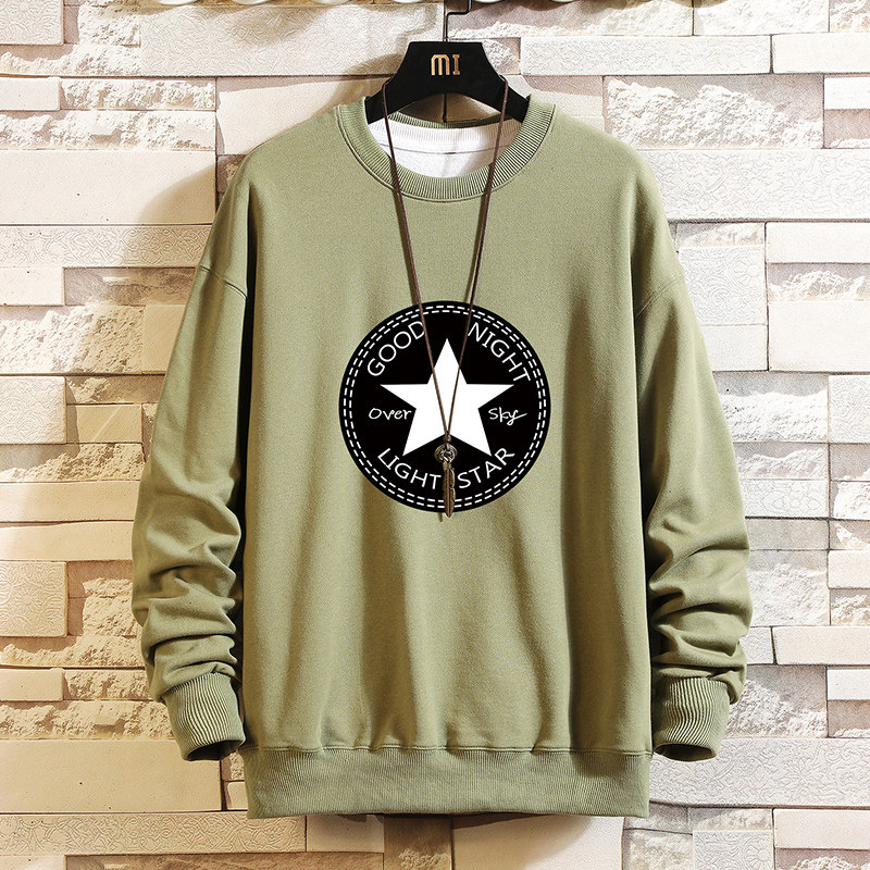 S6008-P35五角星印花落肩袖卫衣男大码胖子运动棒球服外套,男装卫衣,电商A040A