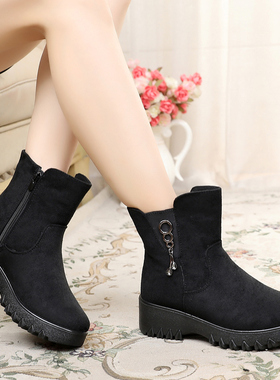 京仟祥冬款老北京布鞋女靴加厚保暖防滑中年妈妈短靴时尚休闲棉鞋