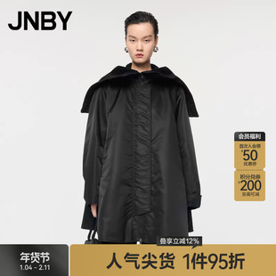 【90白鸭绒】JNBY/江南布衣冬季中长款连帽羽绒服女飞行夹克外套