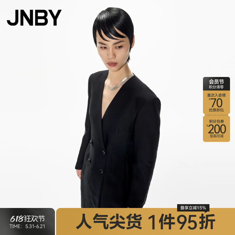 JNBY/江南布衣折扣春夏风衣通勤V领中长款外套女收腰简约上衣