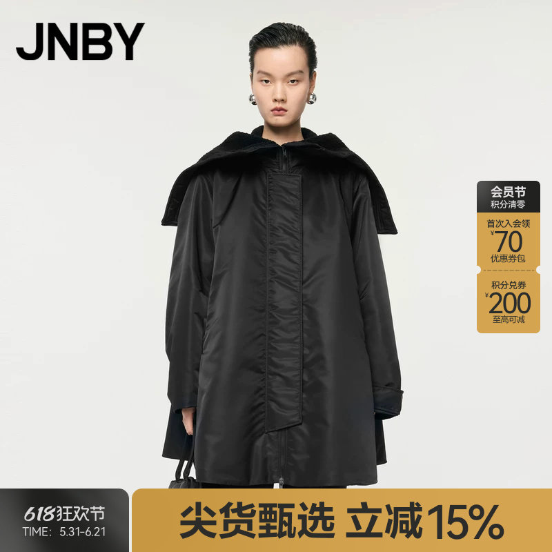【90白鸭绒】JNBY/江南布衣冬季中长款连帽羽绒服女飞行夹克外套