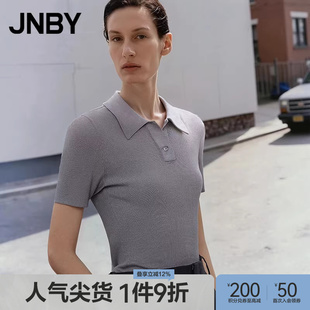 POLO领短袖 女装 江南布衣夏季 女简约通勤 修身 短袖 套头针织衫 JNBY