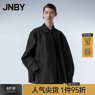 江南布衣春季 不对称宽松长袖 女装 女OL风翻领新中式 衬衣 衬衫 JNBY