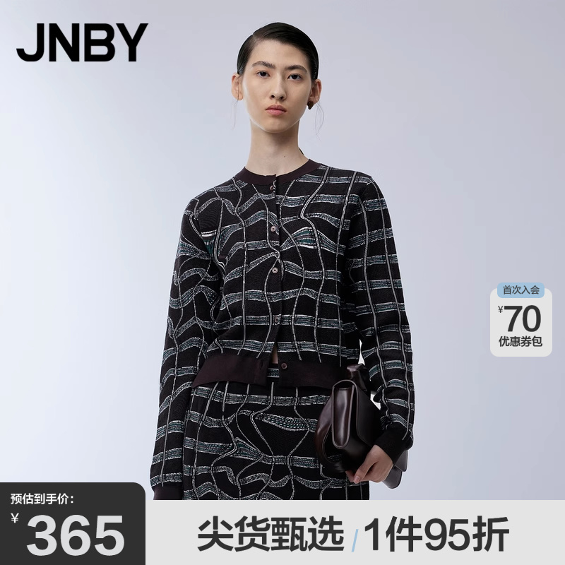 JNBY/江南布衣春针织衫圆领长袖提花复古短款毛衫开衫