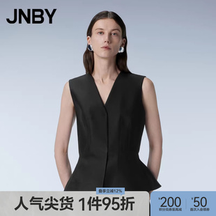 无袖 JNBY V领通勤 马甲修身 纯色羊毛混纺X型短款 江南布衣春季 女装