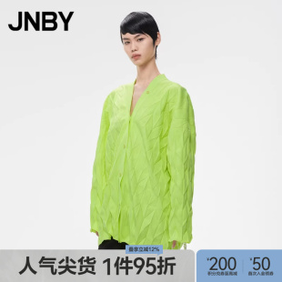 宽松开襟中长款 宽松休闲外套女 江南布衣折扣春夏毛针织衫 JNBY