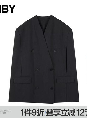 JNBY/江南布衣秋冬风衣无领绵羊毛外套极简风柔软舒适5OA91583H
