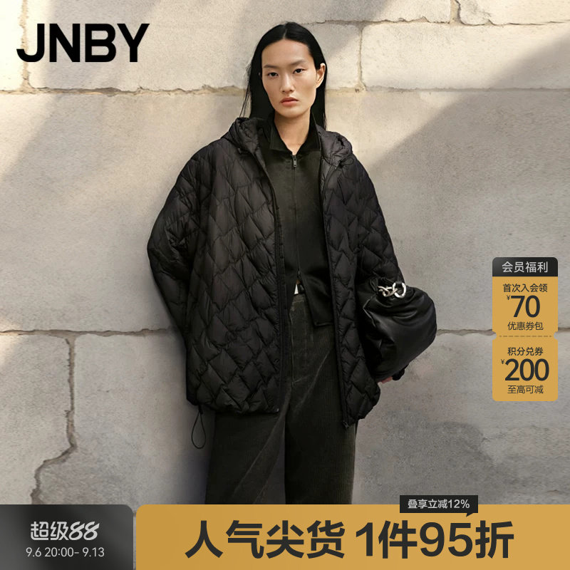 【90%白鸭绒】JNBY/江南布衣秋冬羽绒服女中长款连帽简约宽松上衣