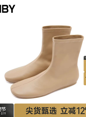 JNBY/江南布衣春秋低筒靴羊皮革踝靴女低筒薄底休闲时尚7O8M15560