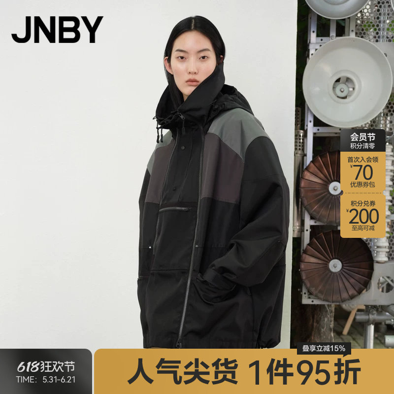 JNBY/江南布衣春秋风衣女立领户外夹克混纺拼接宽松外套5O9911200