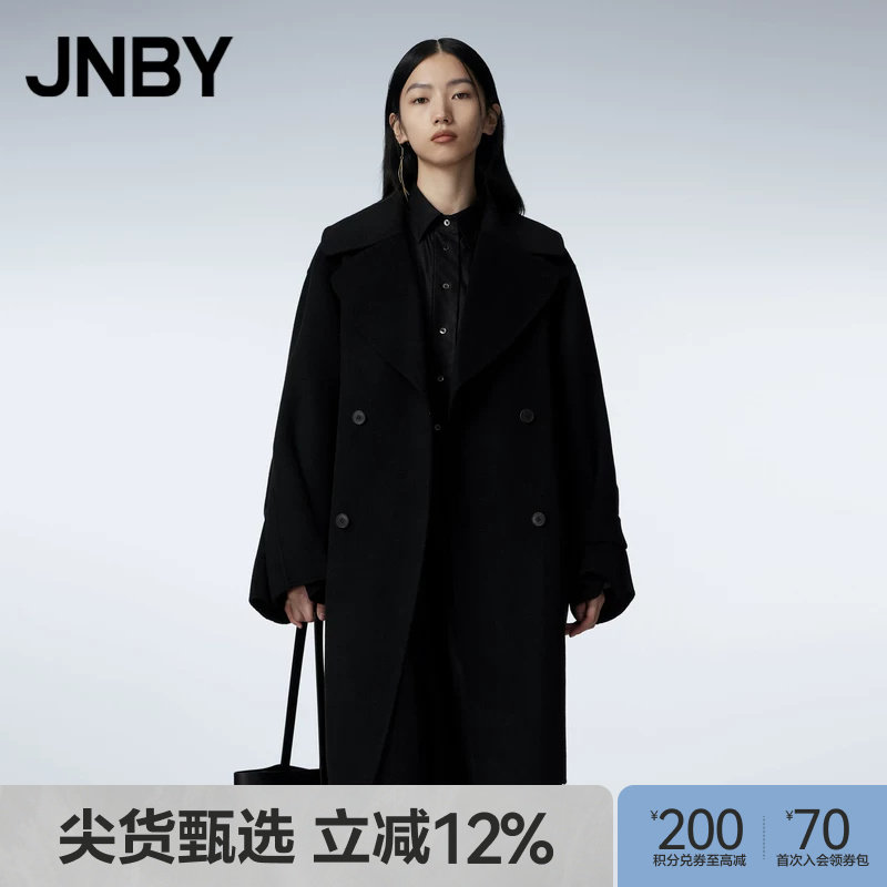 【绵羊毛100%】JNBY/江南布衣冬中长款毛呢外套双面呢大衣女休闲