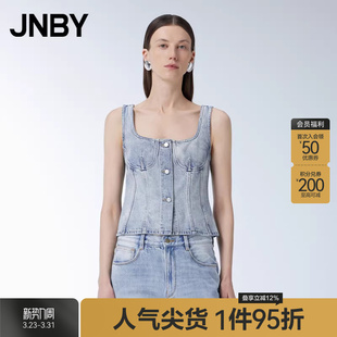 修身 牛仔背心女简约通勤圆领无袖 吊带5O4014260 江南布衣夏季 JNBY