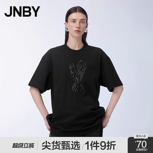 素简约宽松纯棉圆领短袖 JNBY T恤图案元 江南布衣夏季 通勤休闲 女装