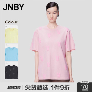 JNBY 江南布衣夏季 女装 T恤纯棉宽松休闲T恤趣味满印兔子女短袖