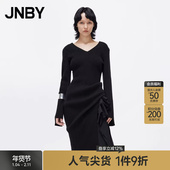 通勤长袖 JNBY 江南布衣折扣秋冬连衣裙开叉V领套头修身 长裙女